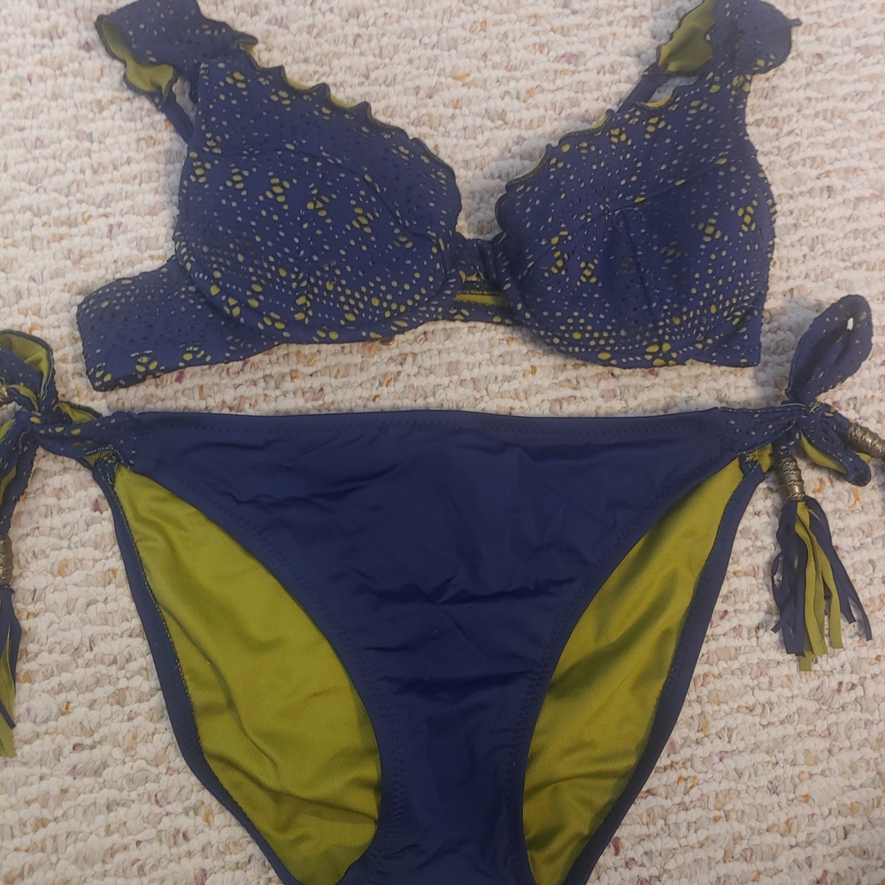 BECCA Blue and Green Bikini Top